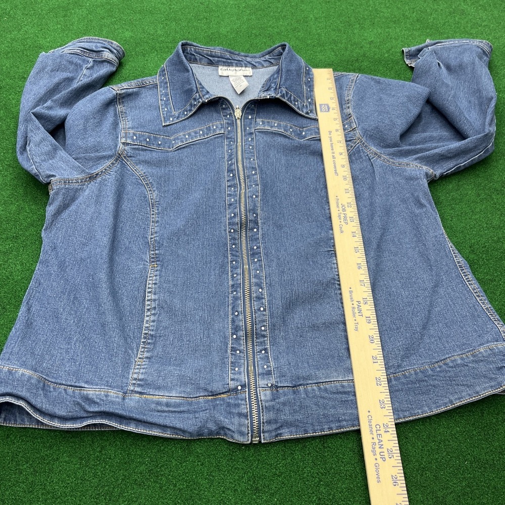 Cathy Daniels Rhinestone Full Zip Blue Jean Jacket  Womens Size 1X - Picture 7 of 8